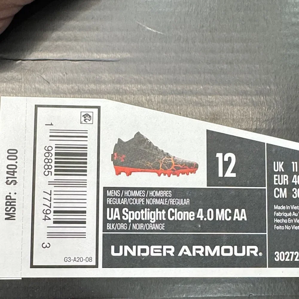 Under Armour Spotlight Clone 4.0 Football Cleats Black Orange Men's 12 BNIB